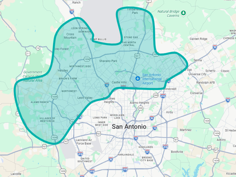 Map of Scoop SA service area covering North and Northwest San Antonio